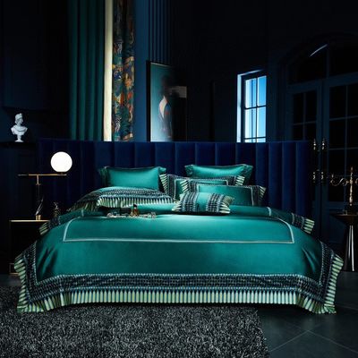 Luce di lusso verde di seta di cotone copertura di copertura di pizzo comodino set artigianale raffinato