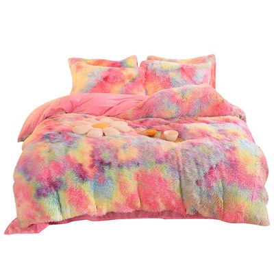 Colore arcobaleno pelliccia finta velluto pelliccia pelosa biancheria da letto morbida set 4 pezzi perfetto per la casa