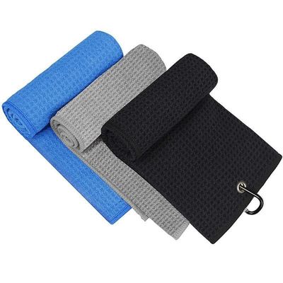 Microfibra tutto-stagione palla da golf asciugamano logo personalizzato Waffle asciugamano da golf con grommato e Ho