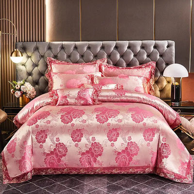 Luxury European Style Satin Jacquard Lace Modal Fiber Set di biancheria da letto in quattro pezzi Set di lenzuola