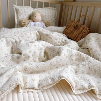 Coperta trapuntata per culla in mussola floreale super morbida e traspirante e trapunta in cotone leggero